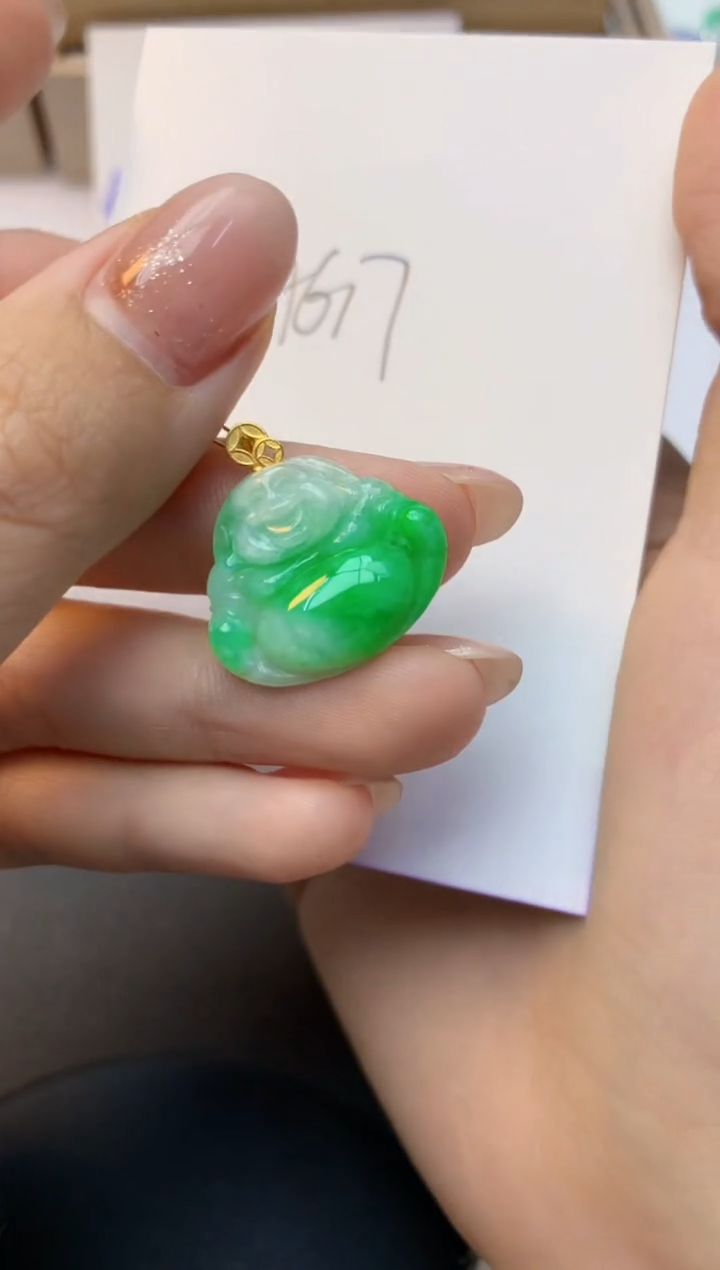 颈饰18K金镶嵌翡翠天然A货缅甸翡翠百元以上9元证书费自理