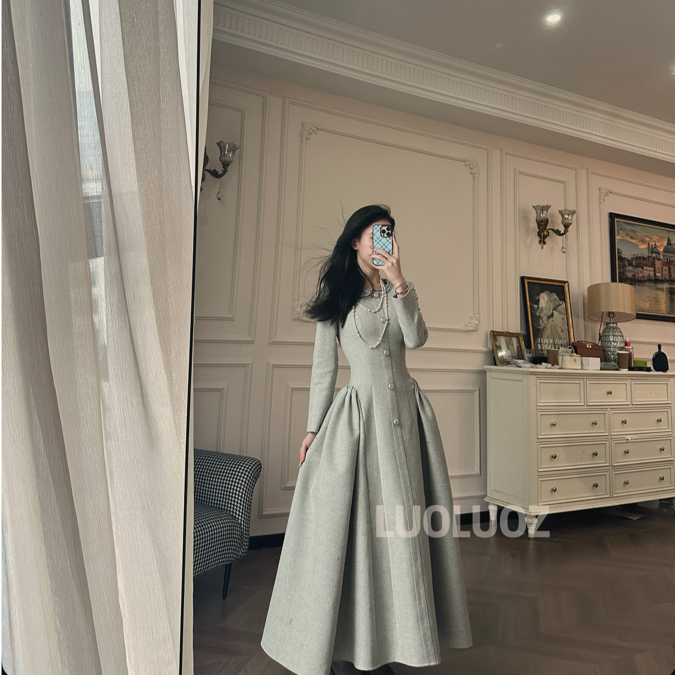 【现货】LUOLUOZ【落日环岛】绵羊毛绝美秋季女神范长款连衣裙JF1066