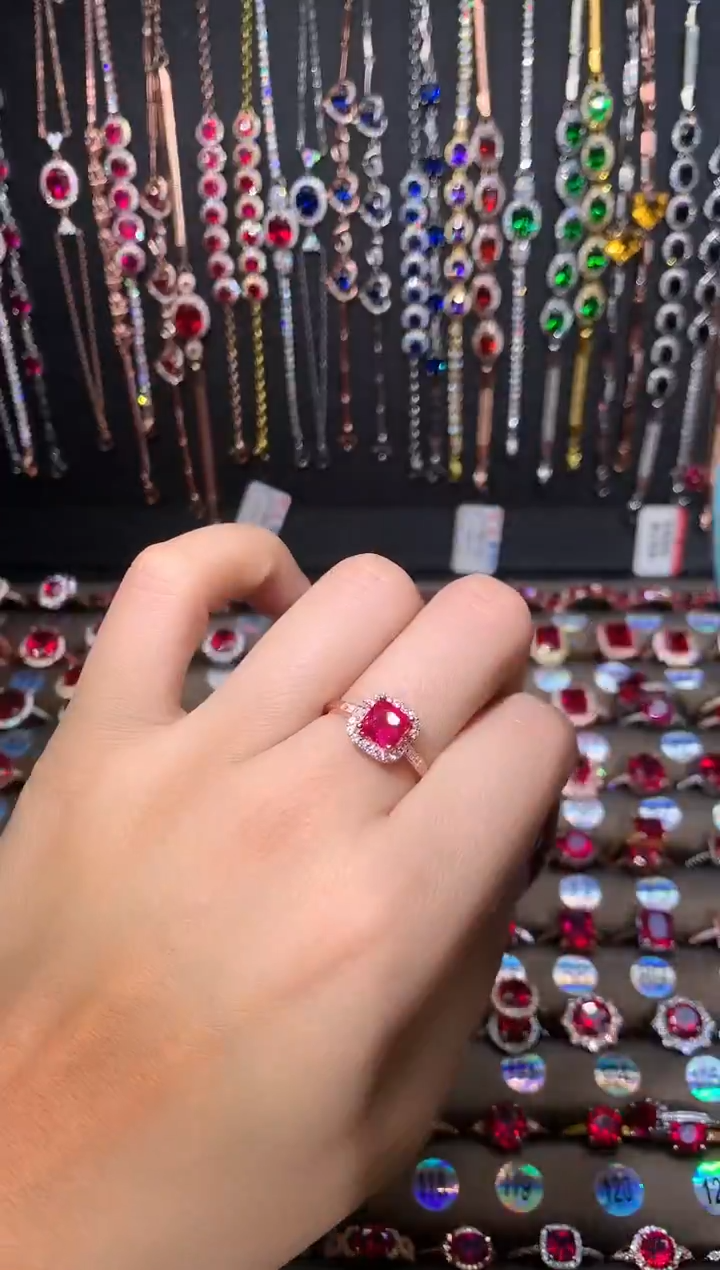 【闪购商品】红宝石戒指银S925镶嵌玫瑰金6