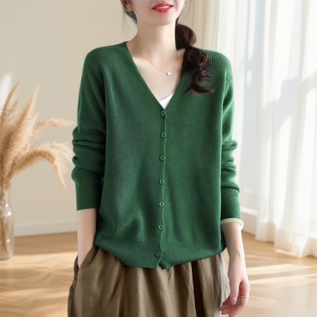 2025秋冬长袖针织衫百搭宽松显瘦洋气纯色开衫女网红洋气大朗毛衣