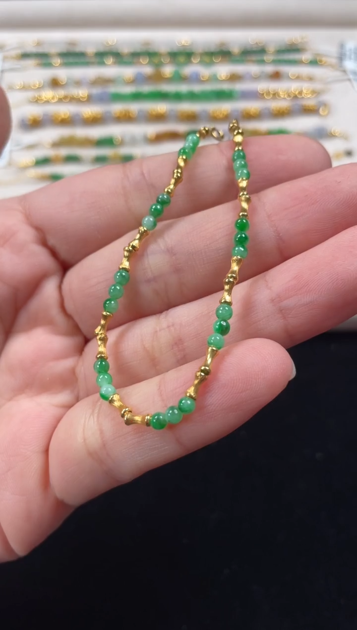 18K金镶嵌手链翡翠一条   P325