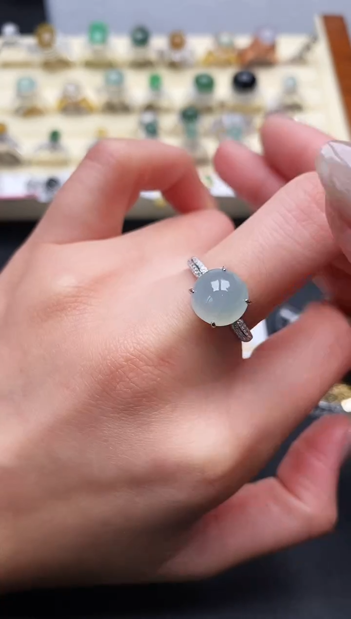 【闪购商品】翡翠戒指银S925镶嵌缅甸翡翠1 2+6