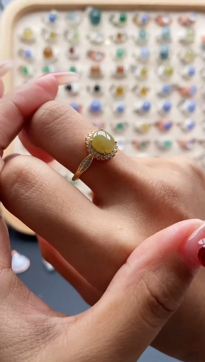 【闪购商品】翡翠戒指银S925镶嵌缅甸天然A货翡翠333 1+1