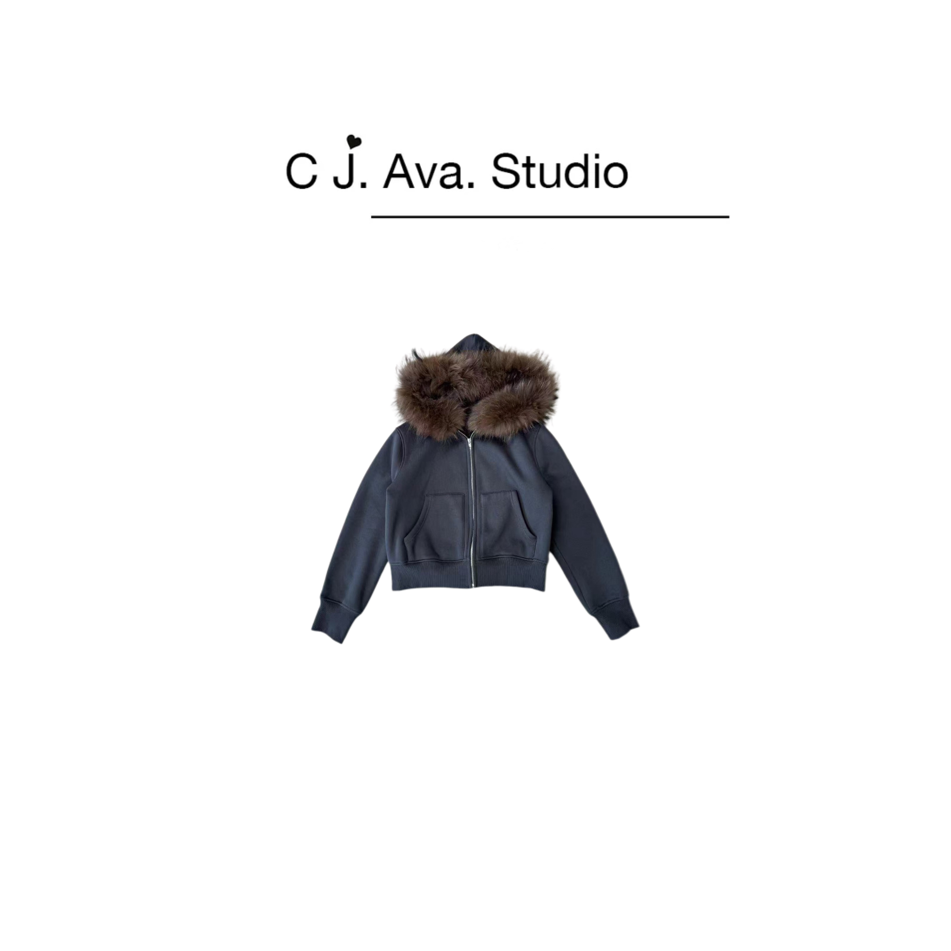 【CJ.Ava Studio】设计感慵懒风可拆卸貉子毛领卫衣外套73999