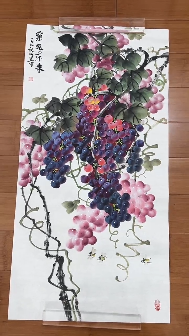 国画【福利，纯手工手绘】听昱葡萄竖版98*50厘米