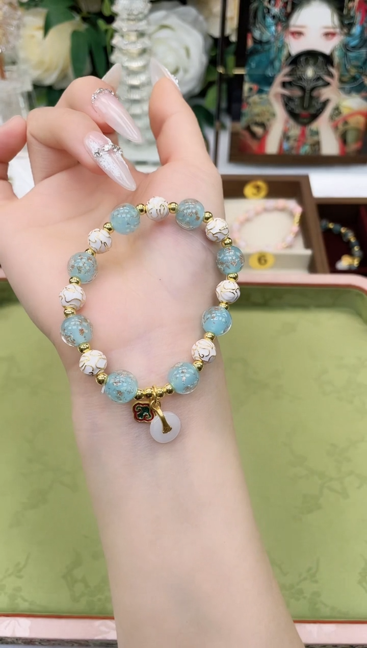 【闪购商品】水晶手链未镶嵌蓝色香灰白色景泰蓝