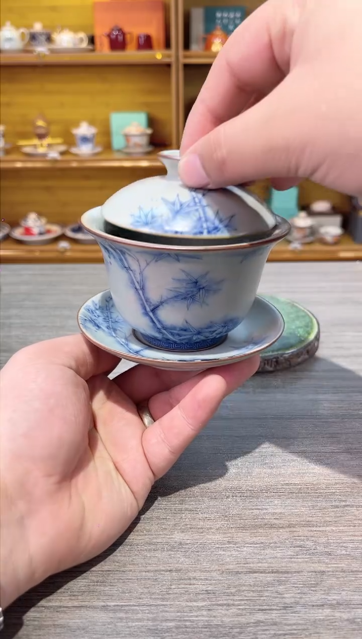 【闪购商品】瓷里青花节节高升盖碗
