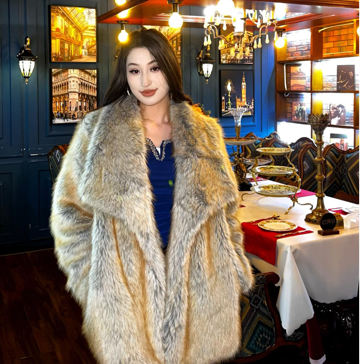 人造皮草 【断码清仓】沙沙加厚设计师中长款皮大衣保暖外套时尚