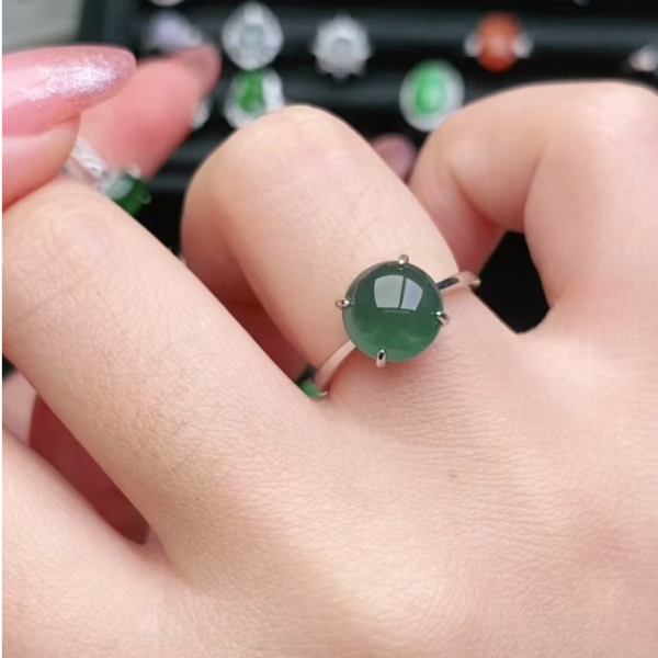 鑫辰珠宝天然A货翡翠银镶嵌设计款开口女戒指时尚百搭