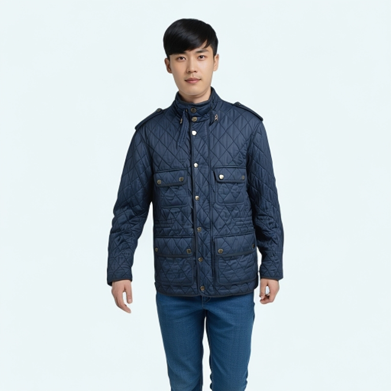 95新 BURBERRY/博柏利 12334901菱格内里格纹棉服 墨蓝色S码 微瑕