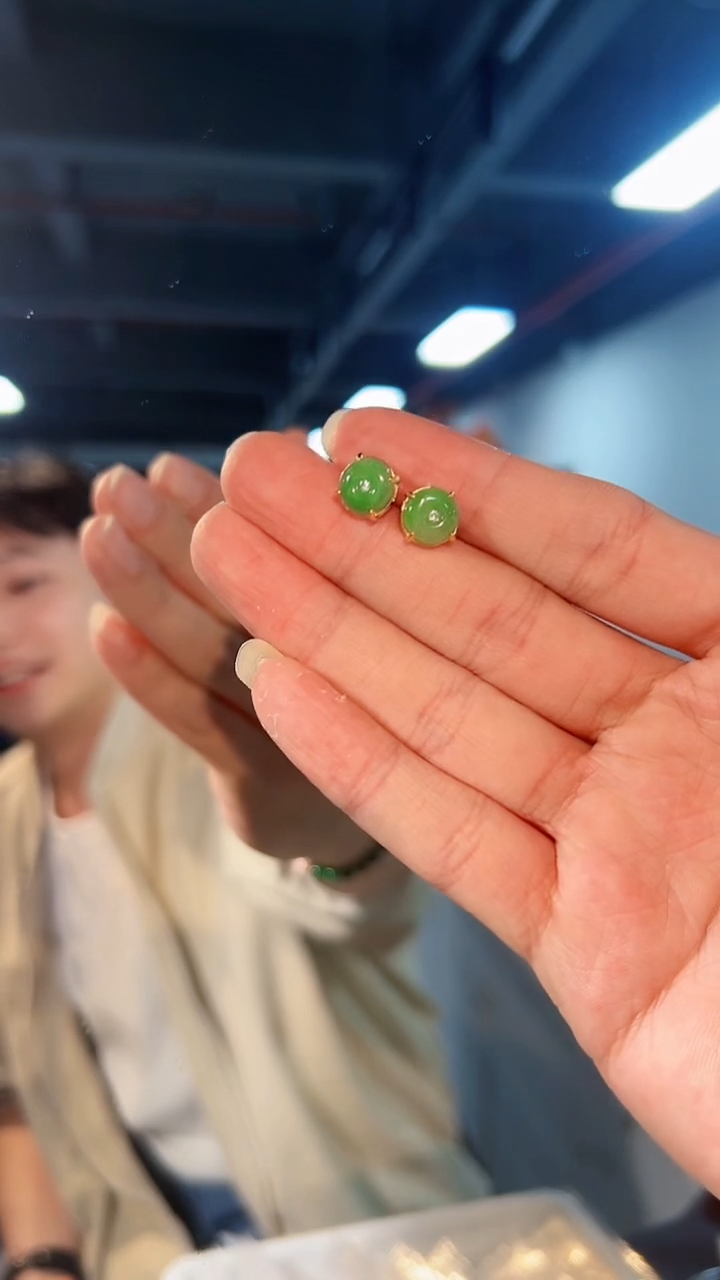 【闪购商品】翡翠耳饰银S925镶嵌缅料A货/支持复检/一对