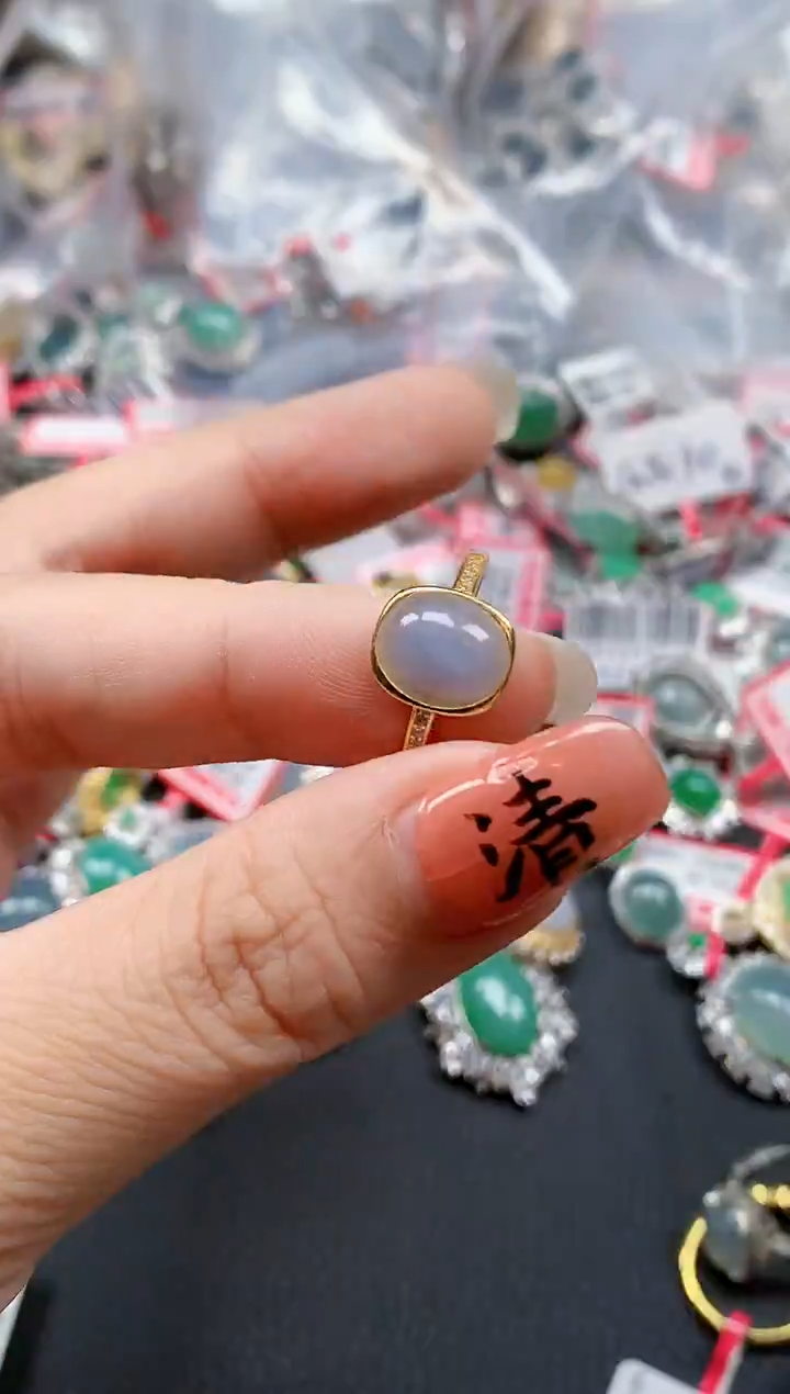 银S925镶嵌戒指翡翠天然A货缅甸翡翠