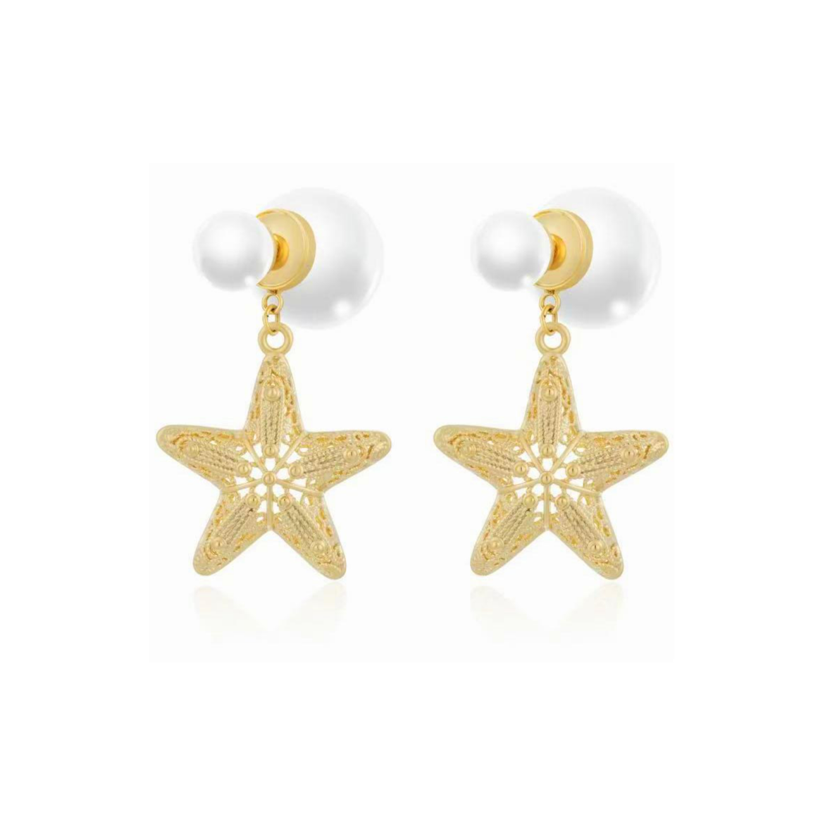 合金仿珍珠耳饰 925银针 镀K金 镂空海星珠耳饰 ZF-A1105