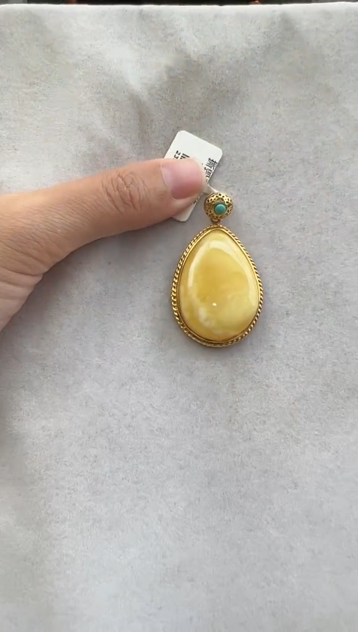 【闪购商品】琥珀裸石银S925镶嵌10113094-吊坠送链子