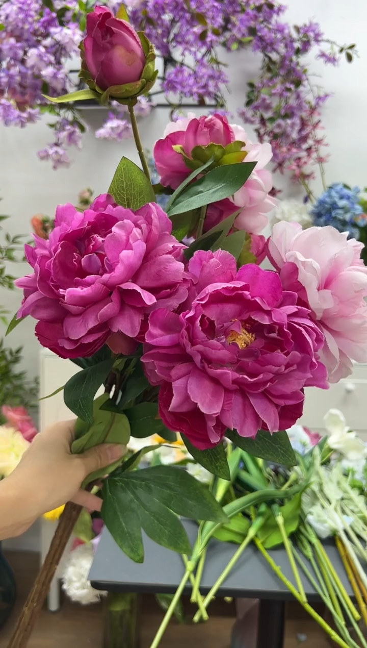 2枝粉色2枝玫红大牡丹