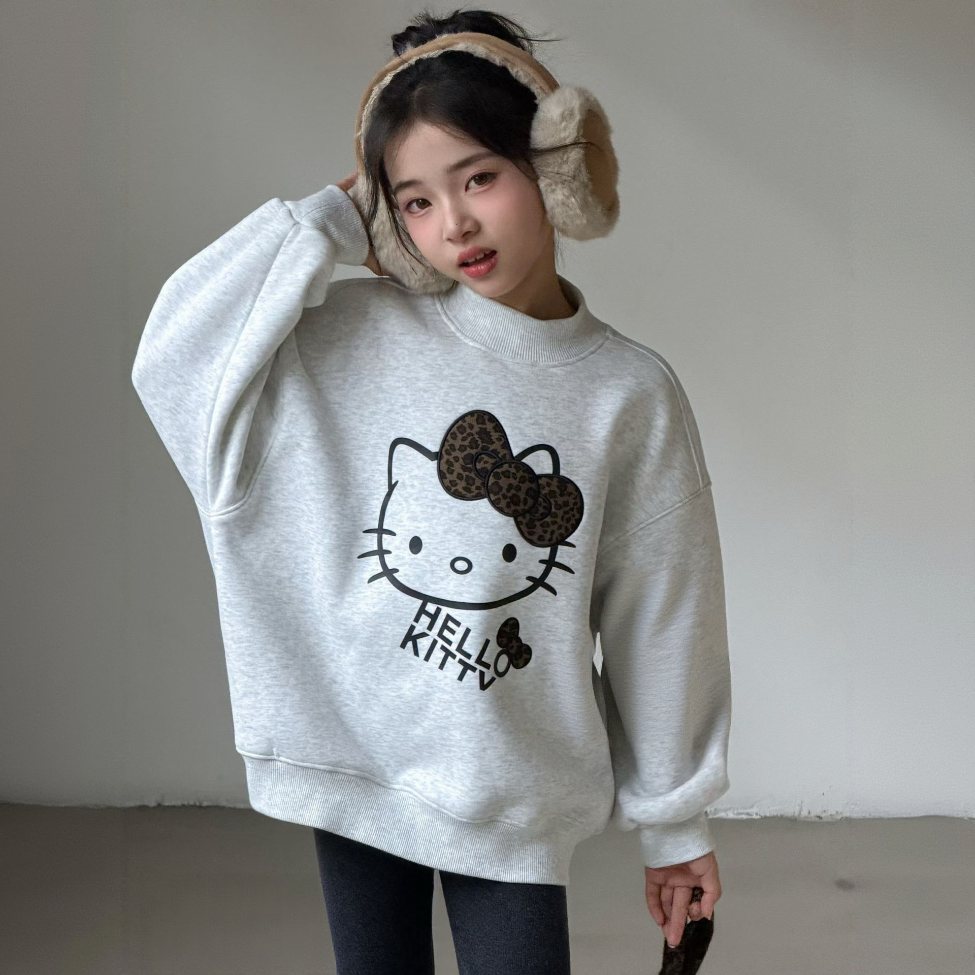 女童2025秋冬新品中大童韩版休闲kt猫刺绣加绒加厚卫衣253287