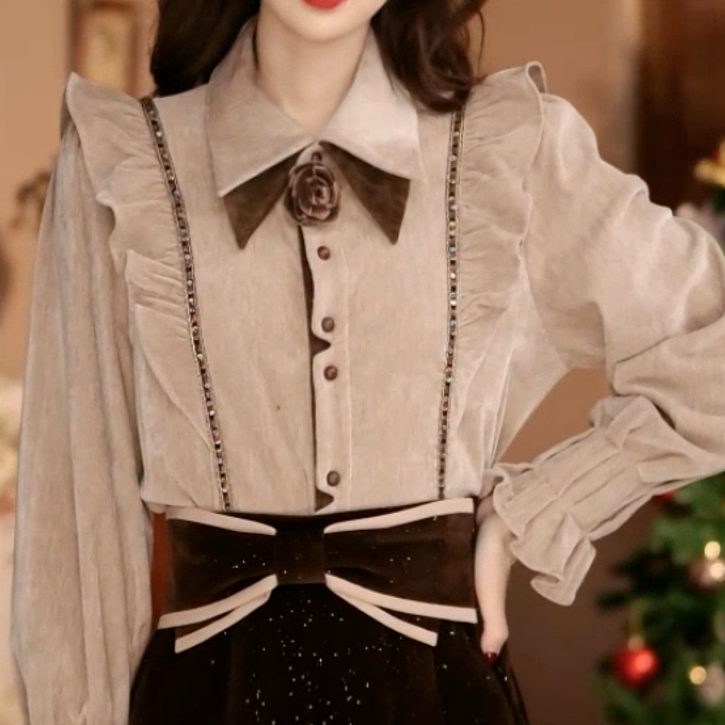 美丽【秋衍】港味复古显瘦气质设计感上衣30934