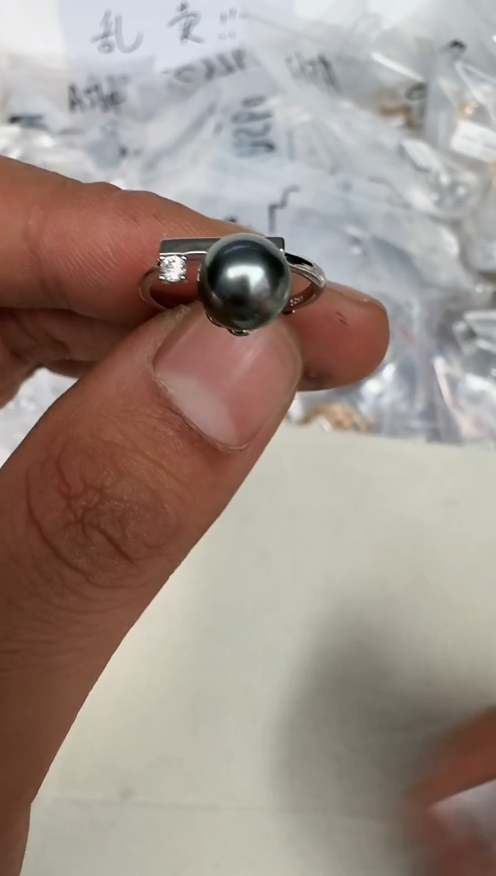 银S925镶嵌戒指海水珍珠戒指