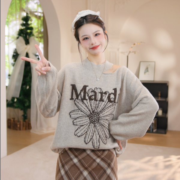 MARDI KNOW系列圆领提花时尚套头毛衣不褪色保暖打底衫冬季宽松型