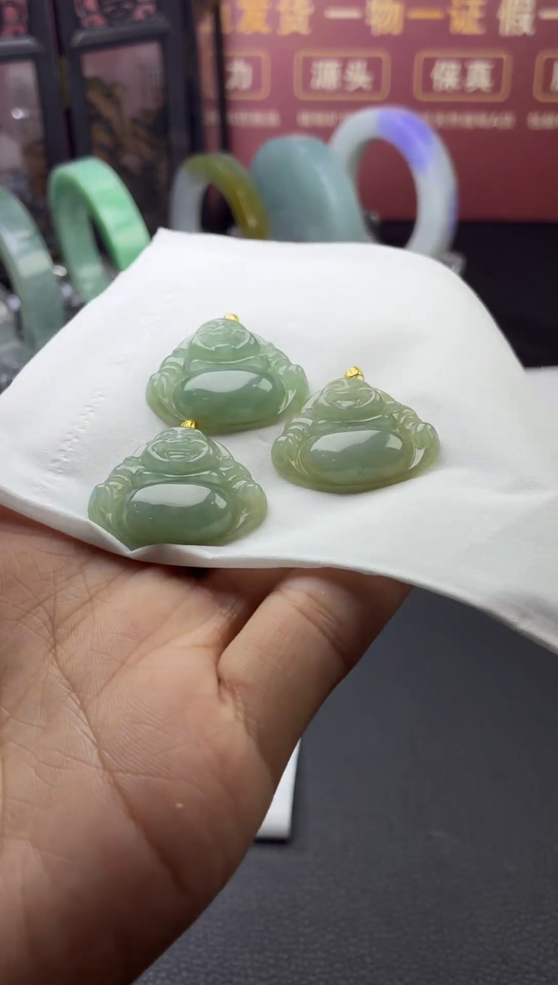 18K金镶嵌挂件翡翠满色佛公FL06@CP多样性发其一配绳