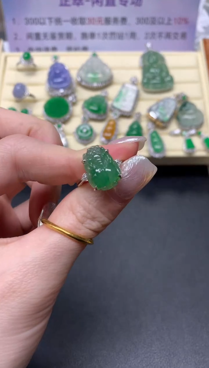 【闪购商品】翡翠戒指18K金镶嵌戒指|2300