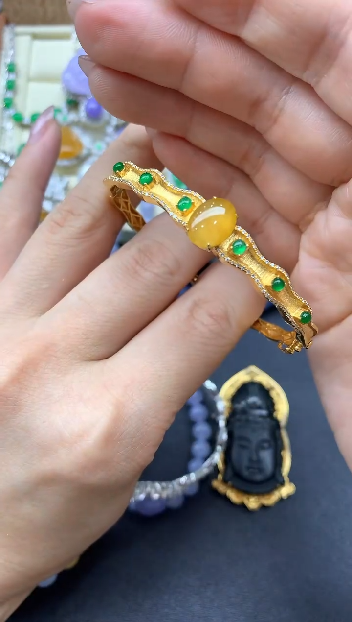 【闪购商品】翡翠手镯18K金镶嵌525-分单-总价14300