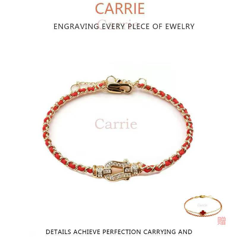 【Carrle轻奢】马蹄满钻编织红绳时尚手链