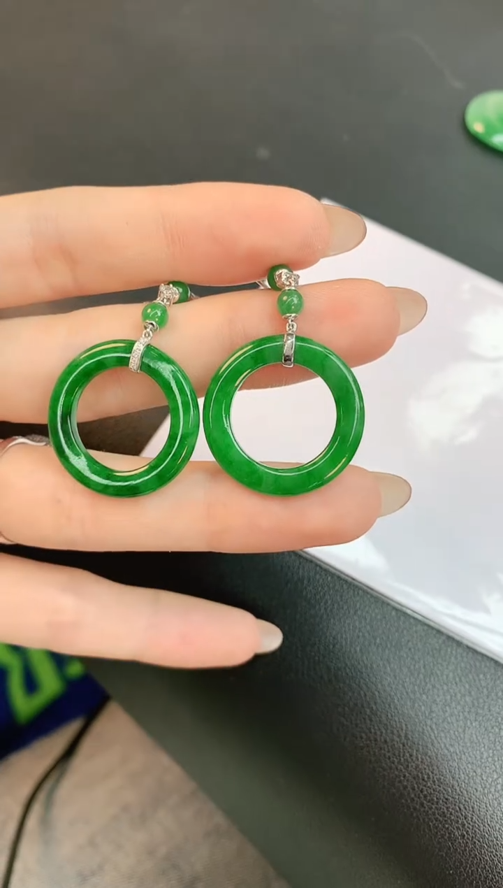 【闪购商品】翡翠耳饰18K金镶嵌赠礼盒证书 珍珍