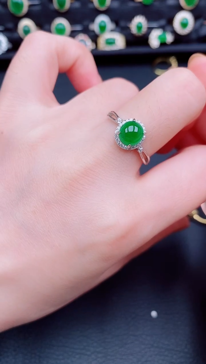 【闪购商品】翡翠戒指银S925镶嵌天然a货翡翠34