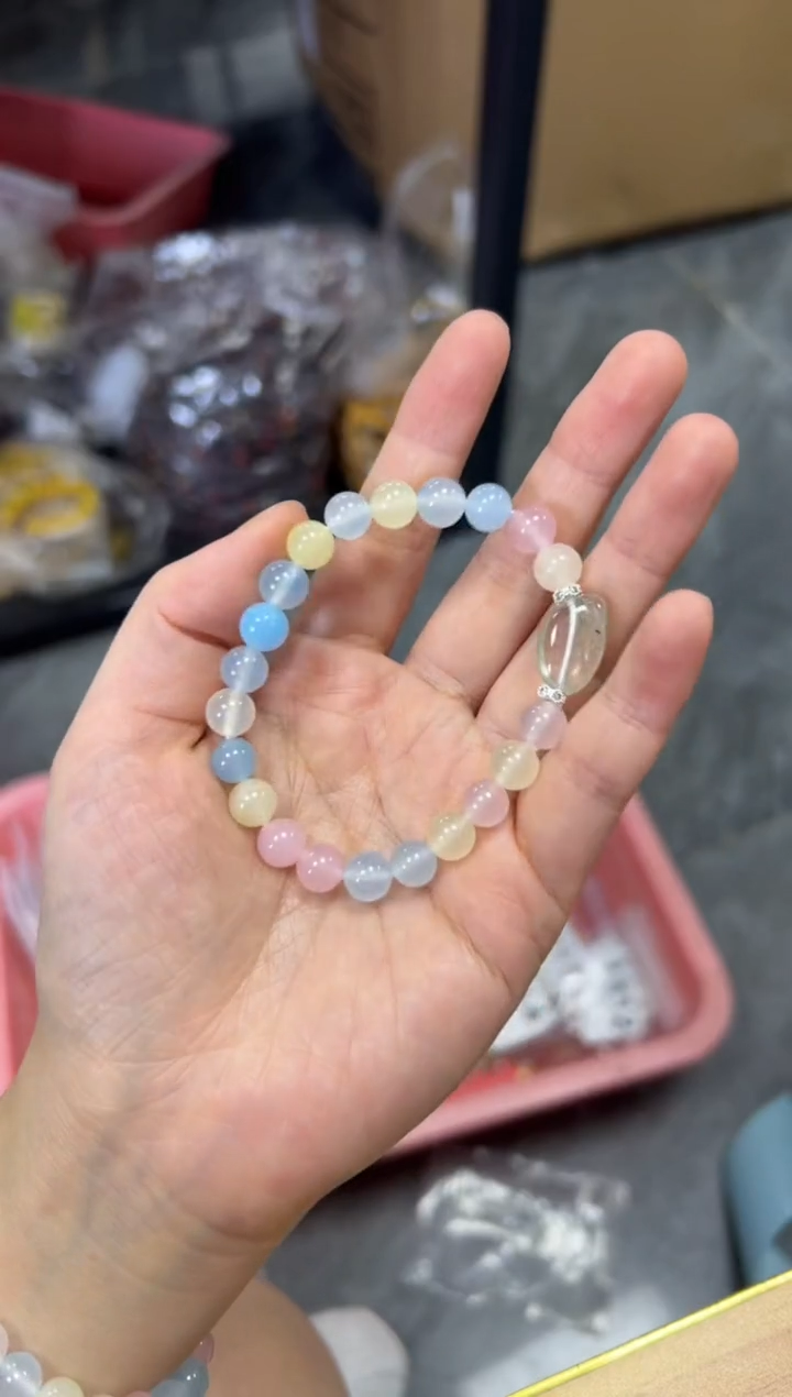 水晶手链未镶嵌马卡龙绿幽灵水晶多宝手串[1317]