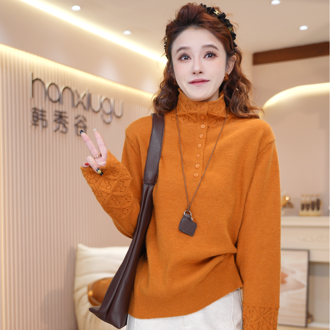 2025秋冬新款法式高领针织衫女慵懒风修身显瘦百搭上衣潮Y3905