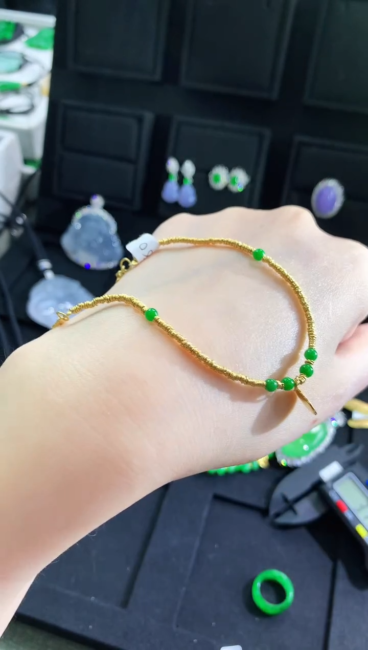 【闪购商品】翡翠手链18K金镶嵌手链