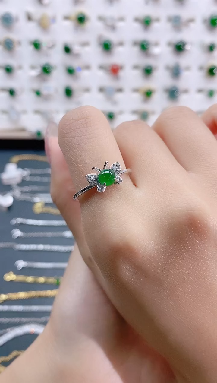 【闪购商品】翡翠戒指银S925镶嵌天然翡翠