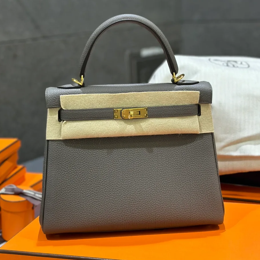 99新 Hermes/爱马仕 小花6欢 kelly25 积雨云灰 togo皮 B刻金扣包