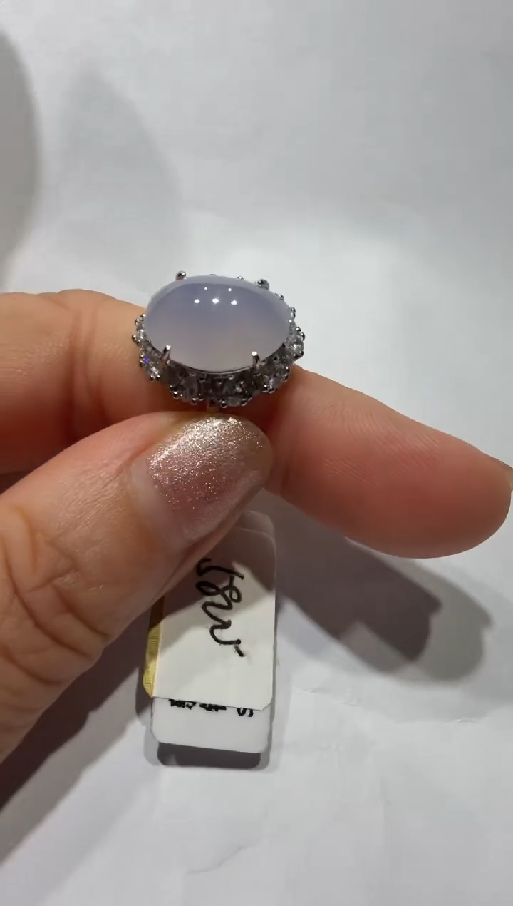 银S925镶嵌戒指翡翠925银镶缅甸A货翡翠戒指