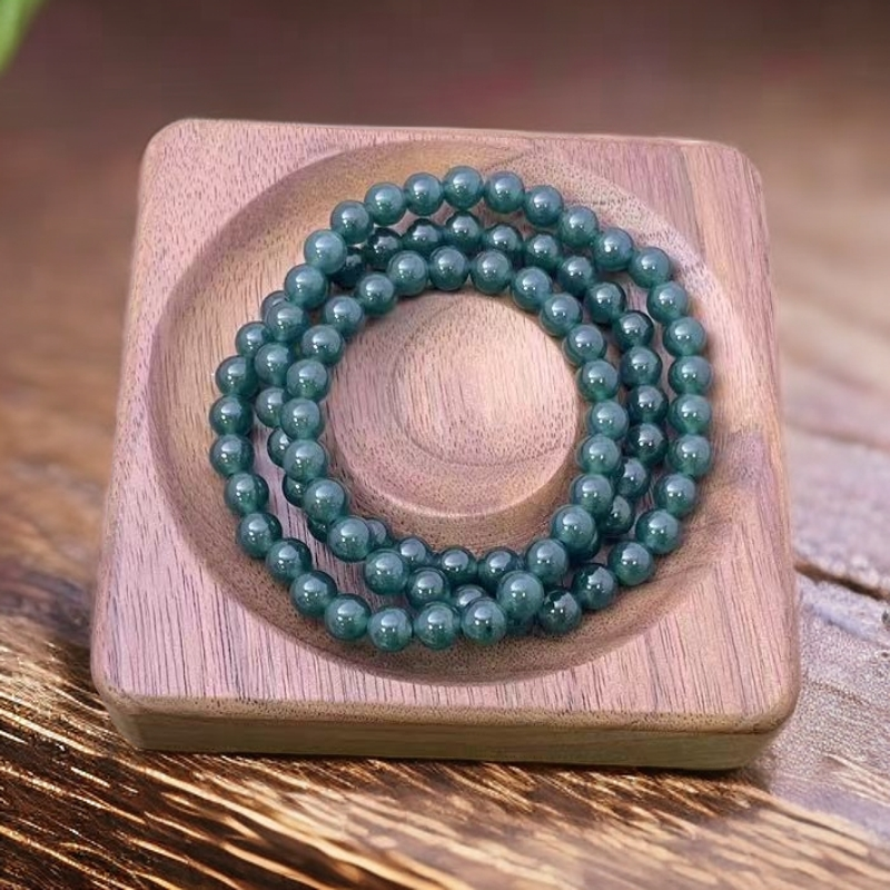 【思涵珠宝】新疆若羌产地天然玉石 138 新疆料且末蓝深海蓝三圈6mm