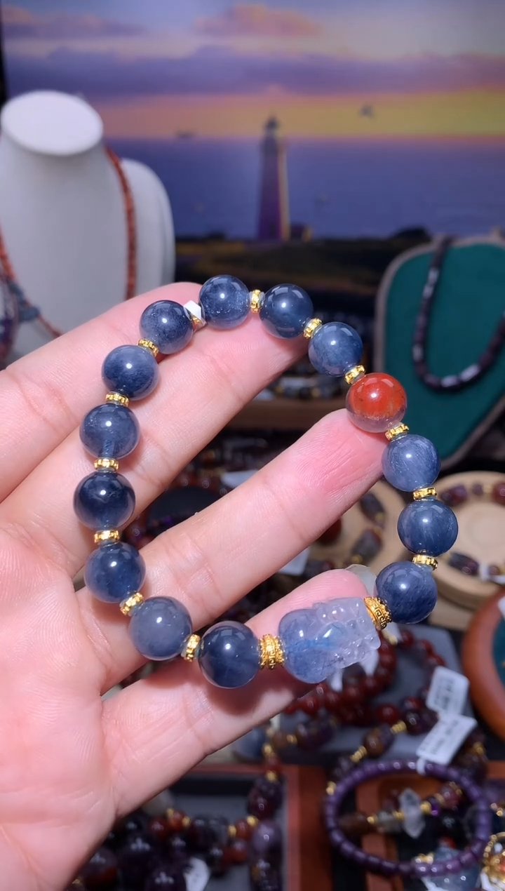 未镶嵌珠宝半成品水晶小****）蓝兔毛圆珠手串