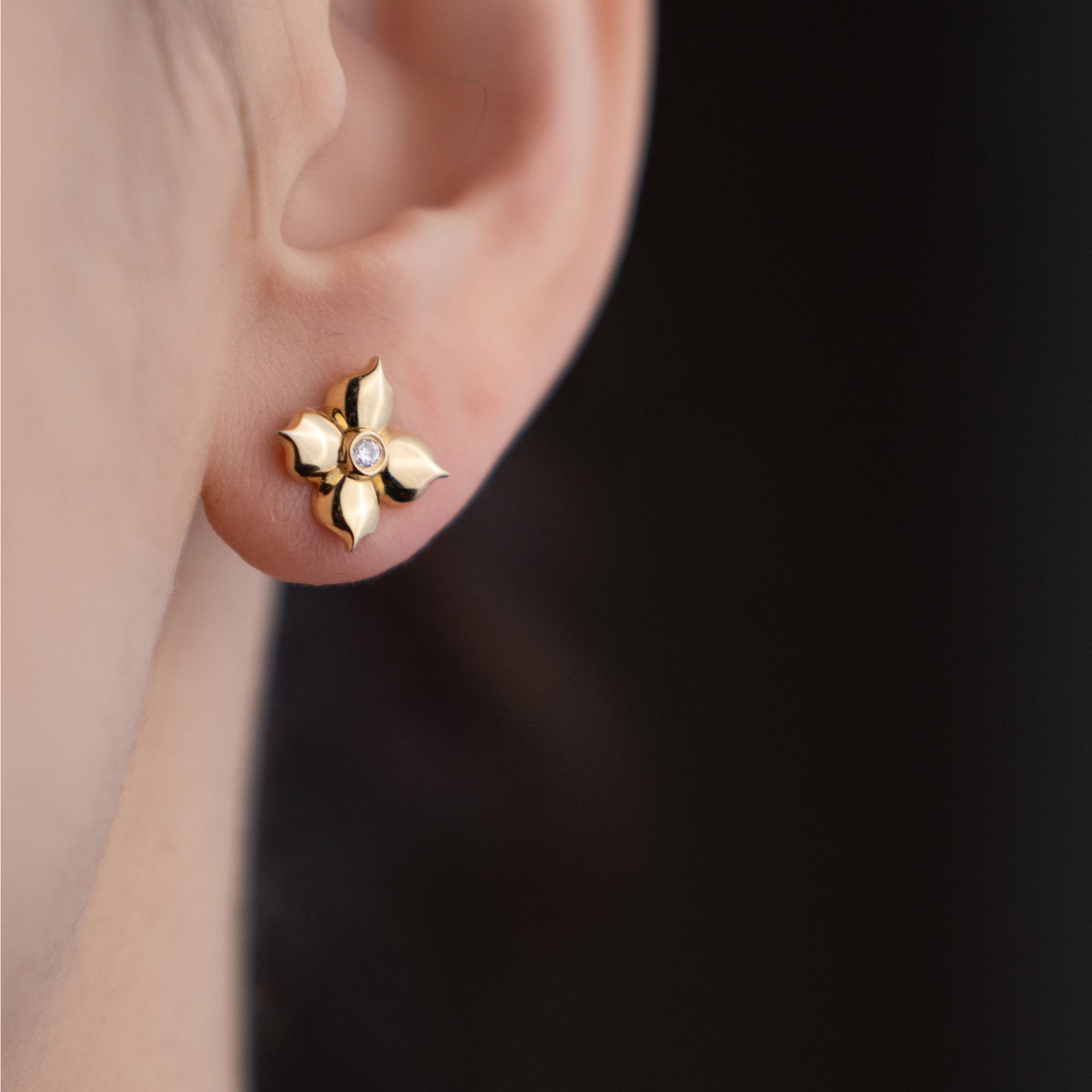 925银莫桑石耳饰 【山巾子·方华柿蒂】配硅胶耳堵纯银柿蒂纹耳钉212