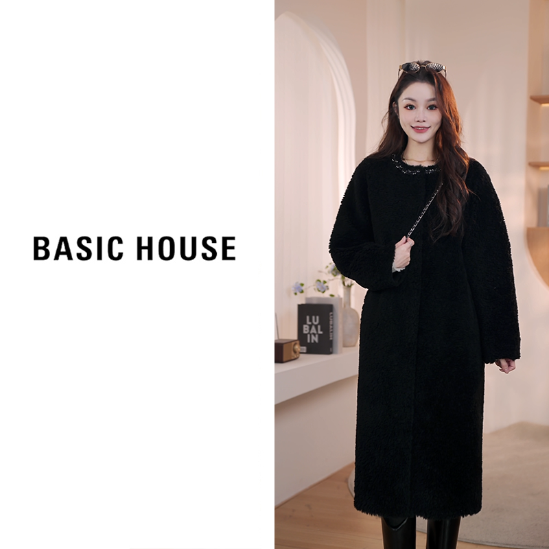 Basic House/百家好2025新款羊羔毛长款女B1295B5Y532（衣长96）