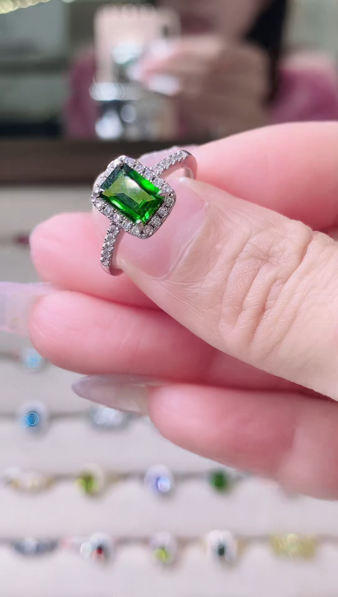 【闪购商品】透辉石戒指银S925镶嵌40-1  