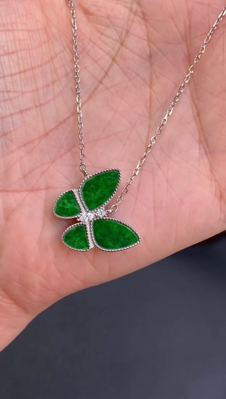 颈饰银S925镶嵌翡翠净货18144