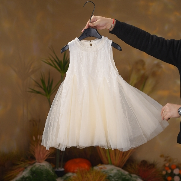 女童新款花边网纱连衣裙