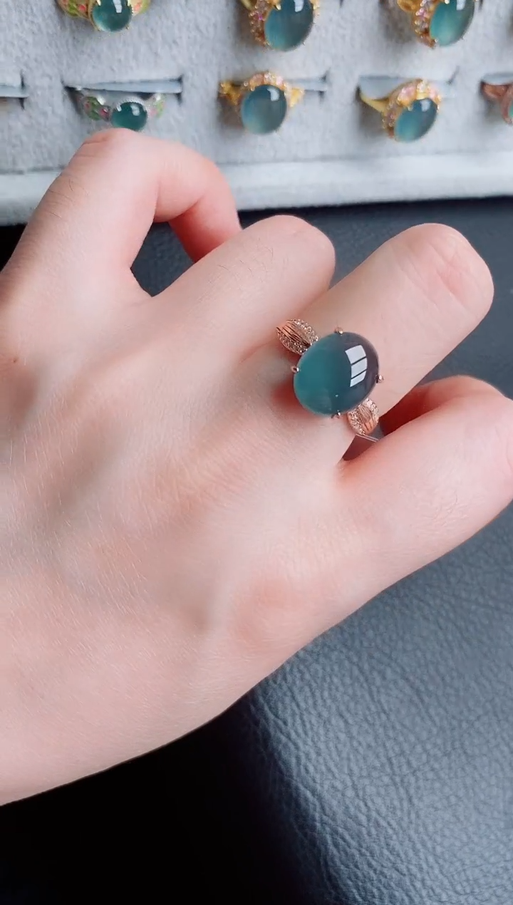 【闪购商品】翡翠戒指银S925镶嵌天然a货翡翠175