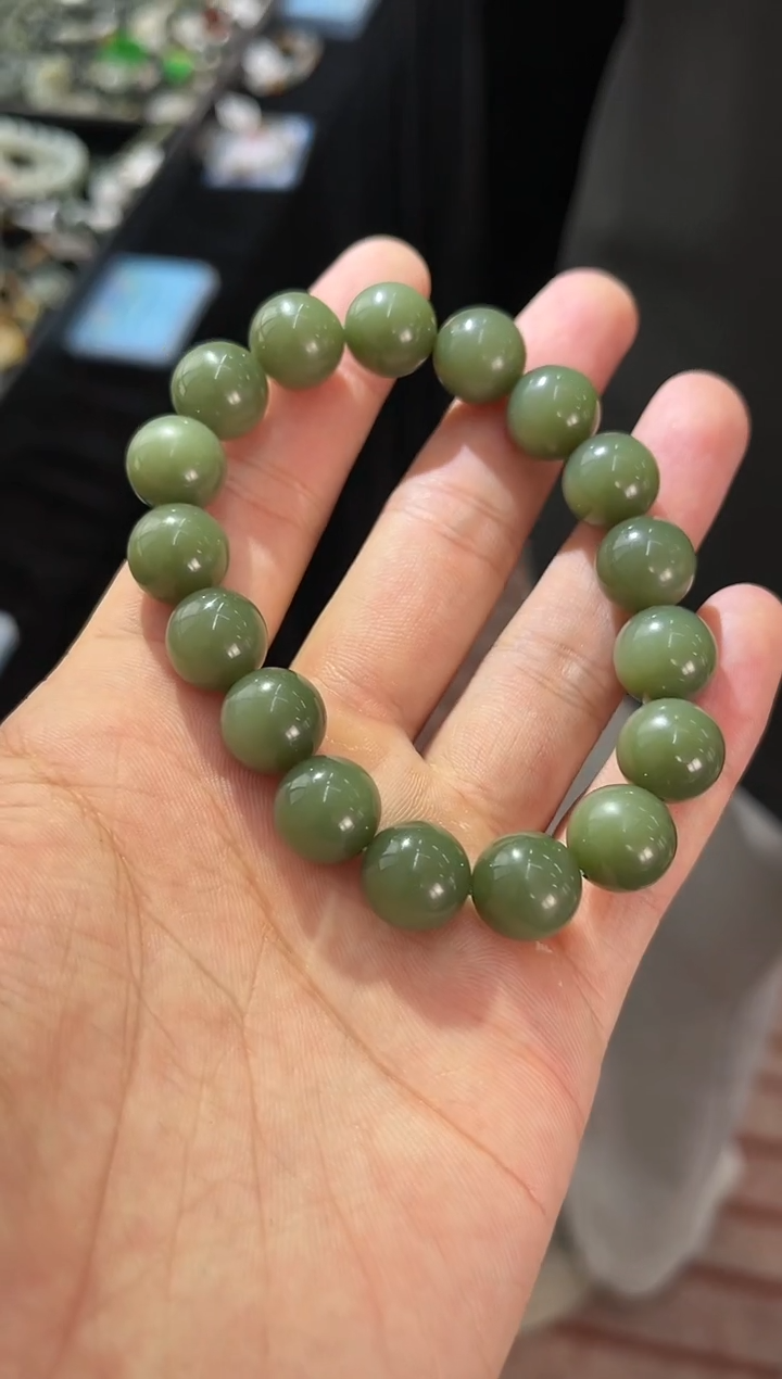 手串未镶嵌和田玉青海豆青手串卡12微色差