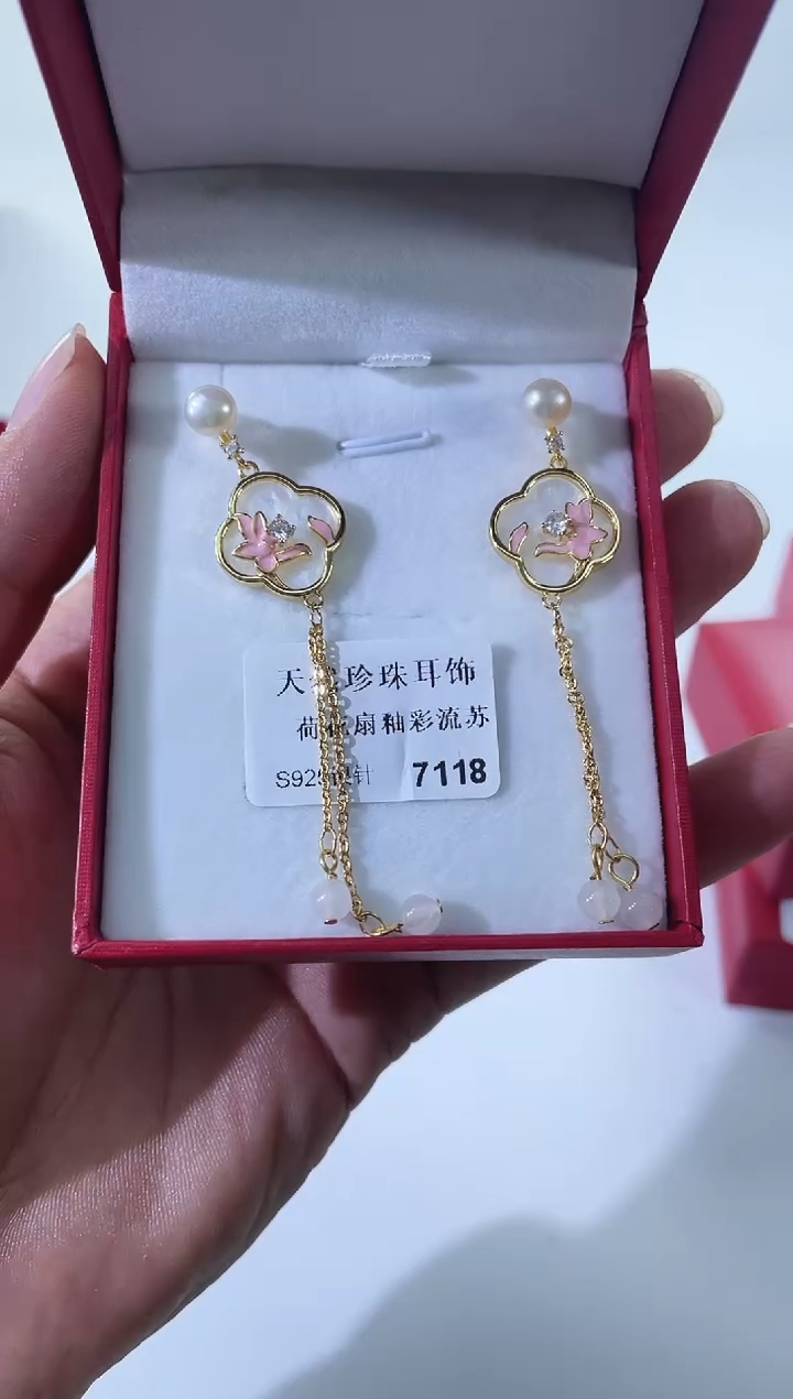 银S925镶嵌耳饰淡水珍珠耳饰