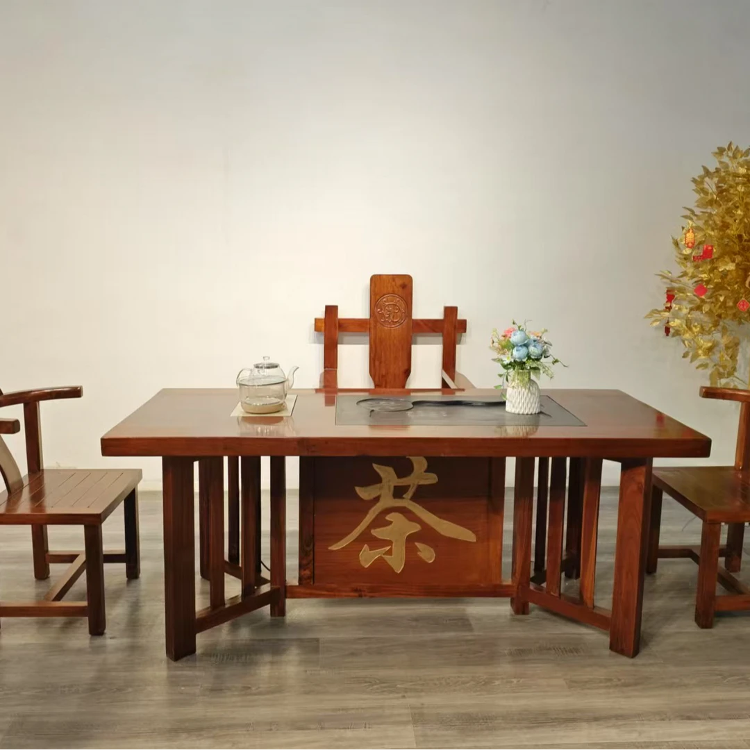 中式全实木简约禅意茶桌椅组合一体办公室接待泡茶桌客厅家用茶台