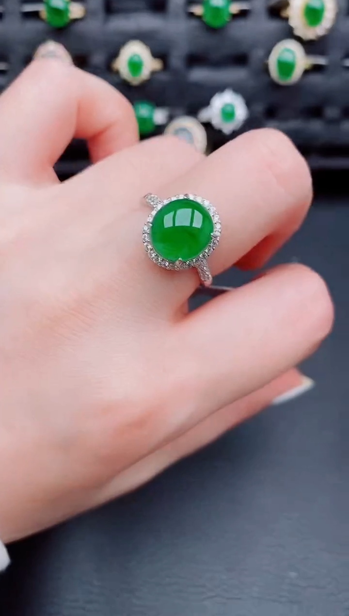 【闪购商品】翡翠戒指银S925镶嵌天然a货翡翠94