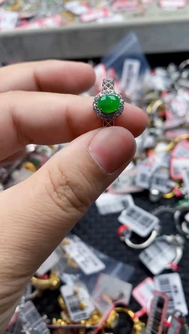 翡翠银S925镶嵌戒指77777---8