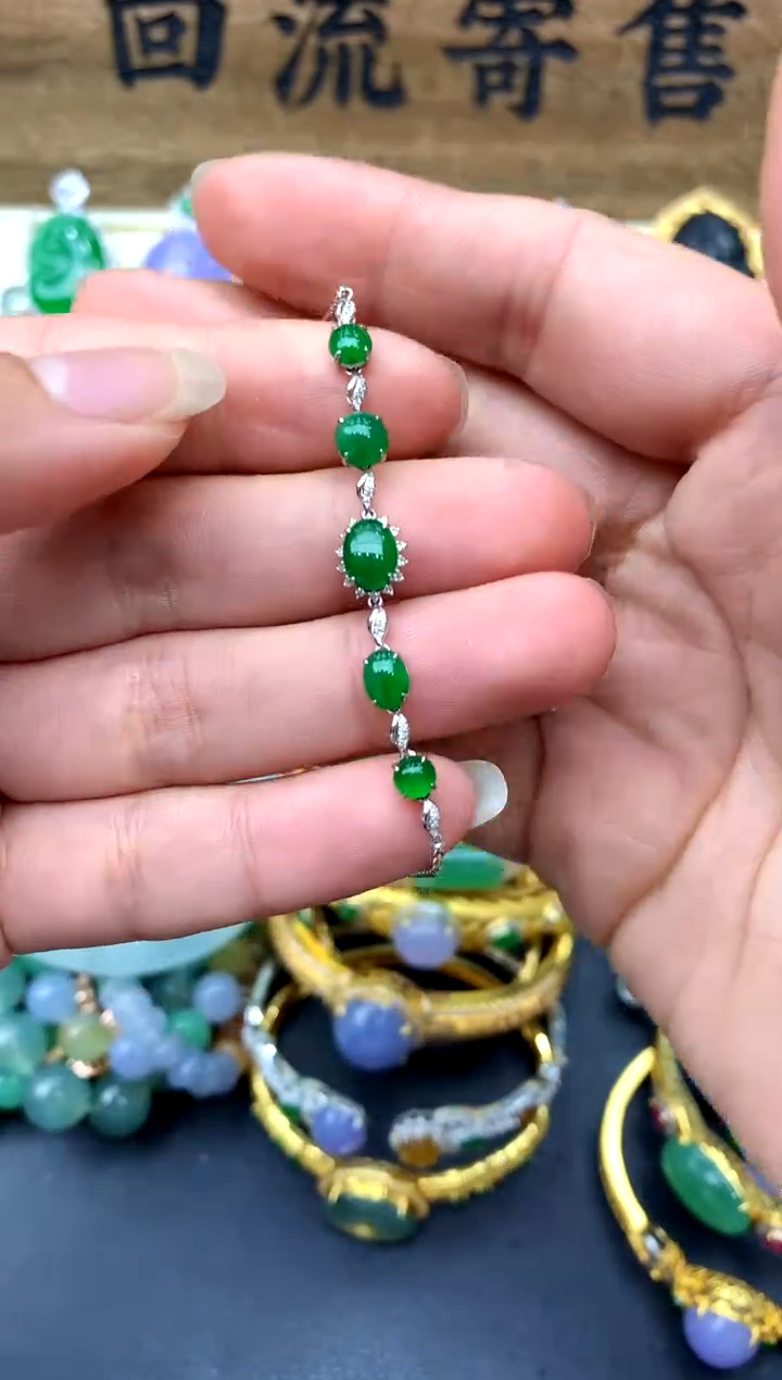 【闪购商品】翡翠手链18K金镶嵌194-中国好珍宝