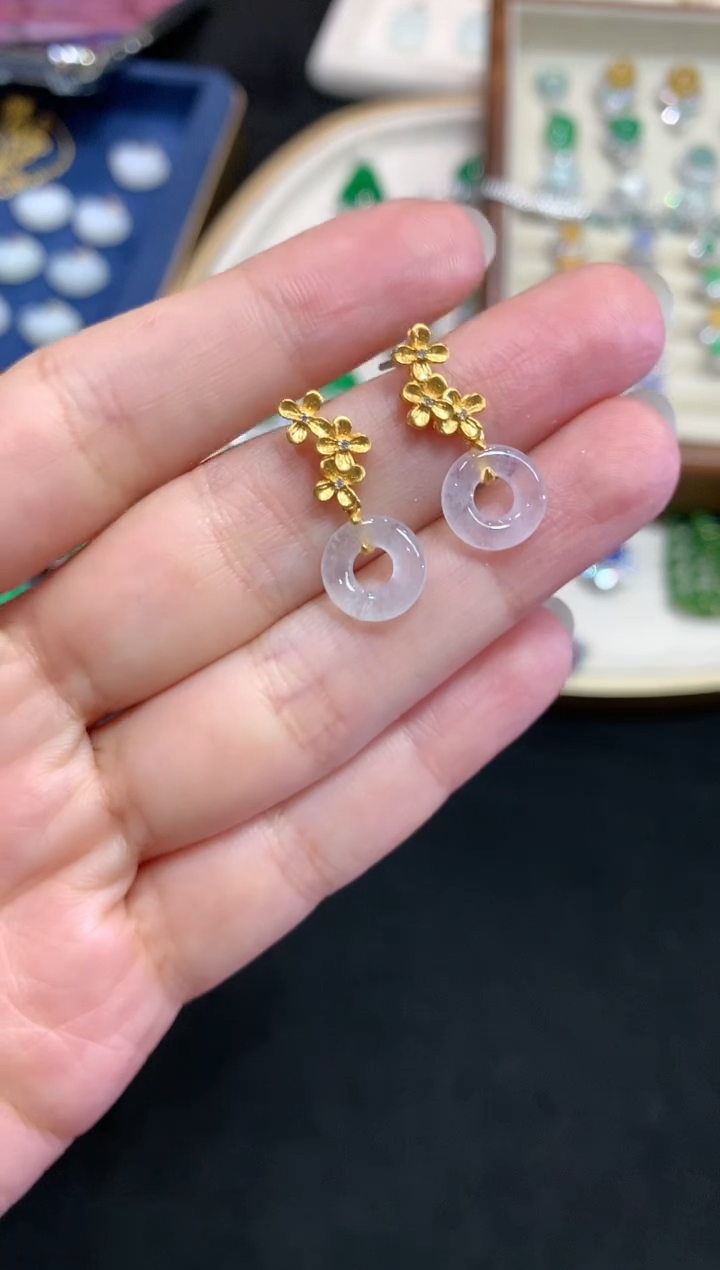 【闪购商品】翡翠耳饰18K金镶嵌W621|3800